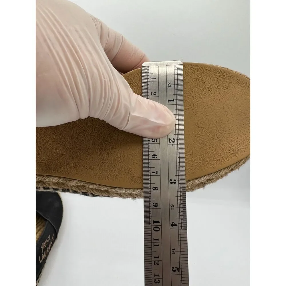 SAINT LAURENT Embroidered Espadrilles Black Canvas Women's 6US - Picture 3 of 12